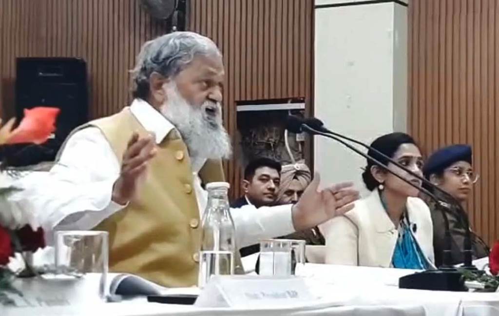 A police officer has been suspended during the Kaithal Grievance Redressal Committee meeting Minister Anil Vij